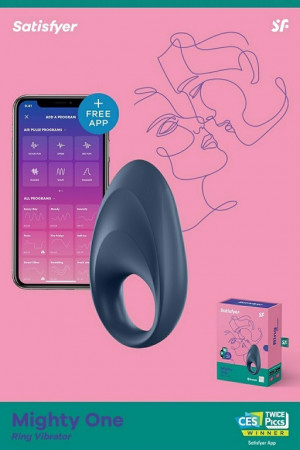 Эрекционное кольцо satisfyer mighty one с возможностью управления через приложение синее