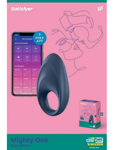 Эрекционное кольцо satisfyer mighty one с возможностью управления через приложение синее