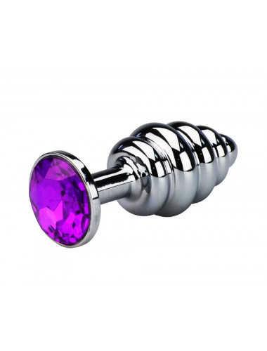 Анальная пробка butt plug silver ребристая фиолетовый 8 см