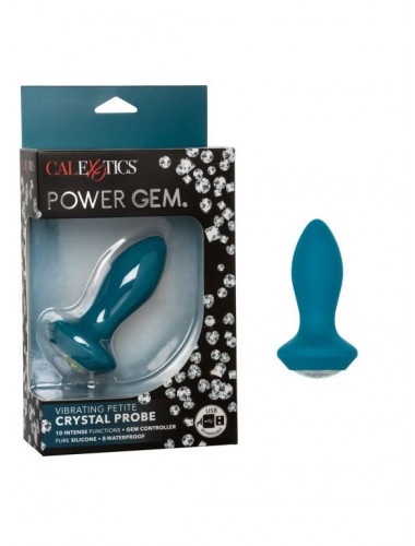 Анальная пробка с кристаллом и вибрацией power gem vibrating petite cristal probe голубая 9.5 см