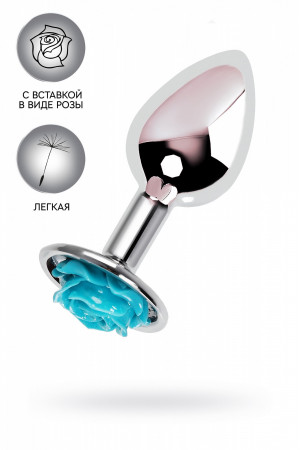 Анальная втулка Small с голубой розочкой 8 см 717009-14